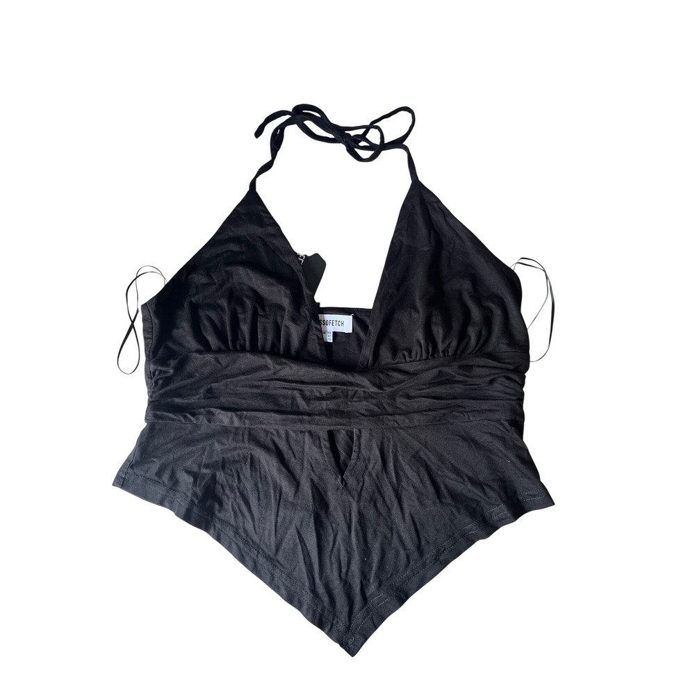 Thats So Fetch Calison Crop Top Black Halter Handkerchief‎ Hem US 10 NEW